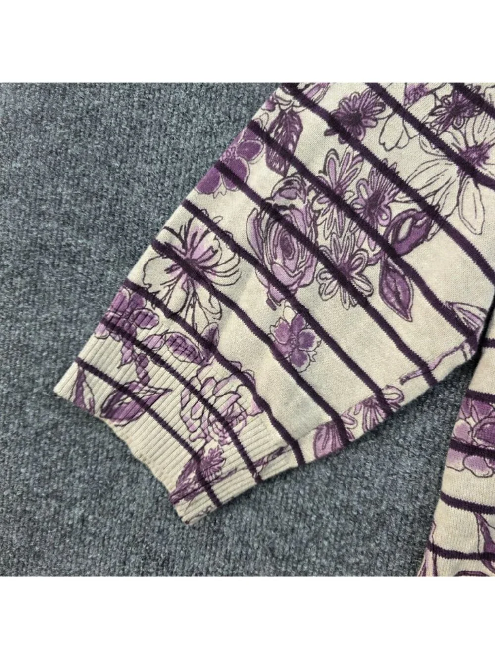 CJ Banks Floral Stripe Full Zip Cardigan 2X Cotton Purple Cottagecore Romantic